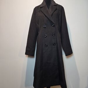 Aptro Wool Blend Trench Coat XL Women's  Double-Breasted Black NEW